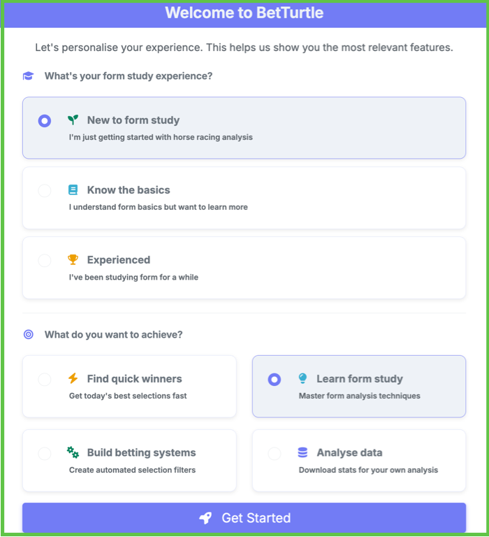 Set experience level and betting goal
