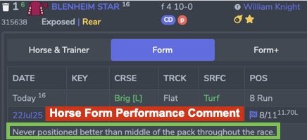 Horse Form Performance Comment Settings
