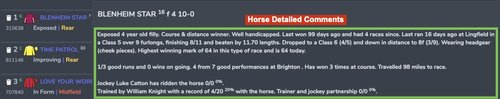 Horse Detailed Comments Settings